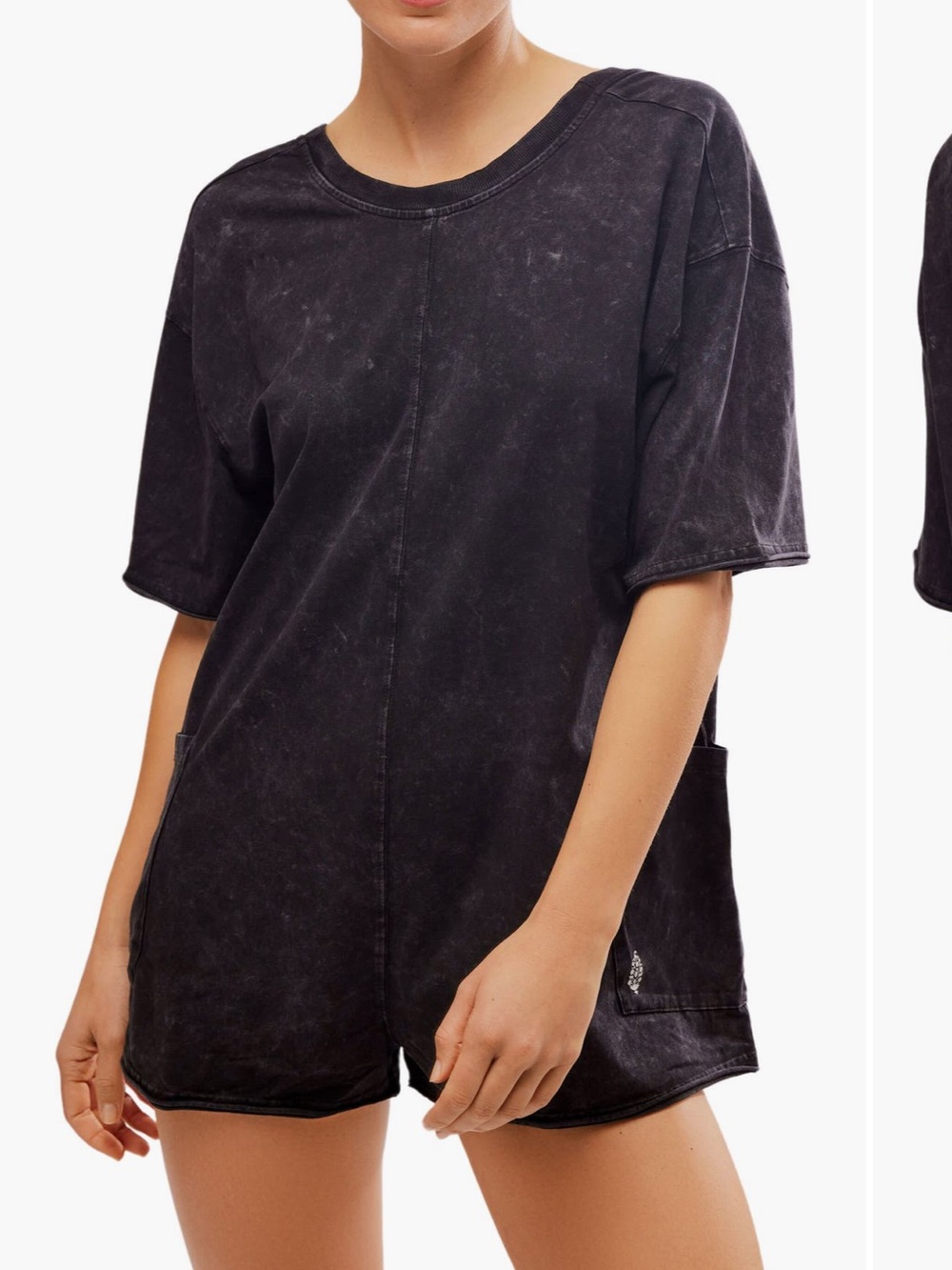 Free People Washed Black Short-Sleeve Romper